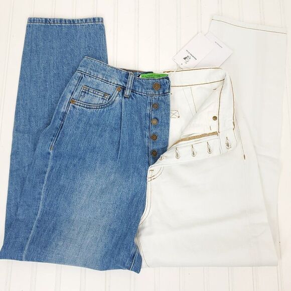 Free People x Sandrine Rose Wide Leg Color Block Retro Jeans in Milky Way - Picture 6 of 16